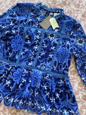 Anthropologie HD in Paris Blue Lace Overlay Blouse